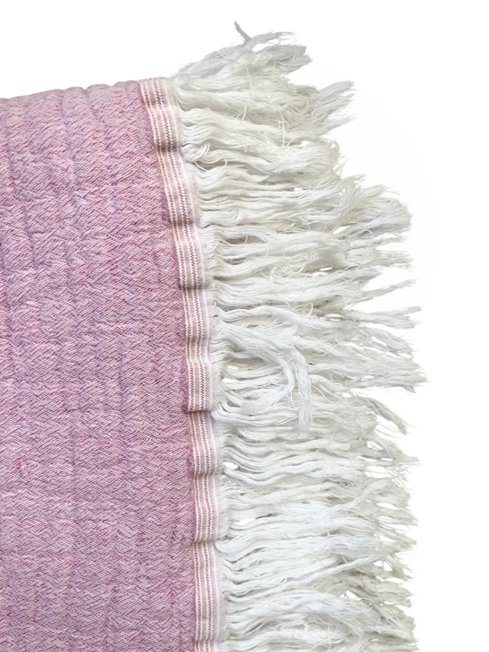 Texteis Penedo Two Tone Cotton Gauze Throw Blanket in Pale Pink/Orange w/Fringe